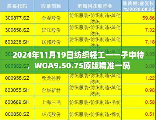 2024年11月19日紡織輕工一一孑中特，WOA9.50.75原版精準(zhǔn)一碼