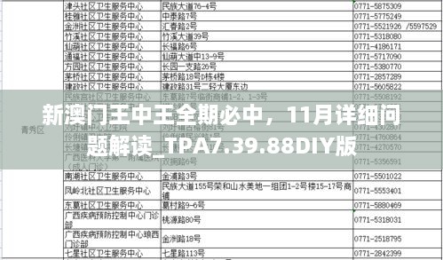 新澳門王中王全期必中，11月詳細問題解讀_TPA7.39.88DIY版