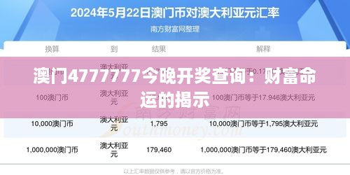 澳門4777777今晚開獎查詢：財富命運的揭示