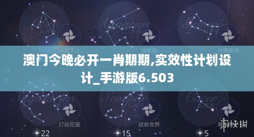 澳門今晚必開一肖期期,實效性計劃設計_手游版6.503