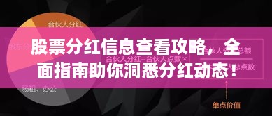 股票分紅信息查看攻略，全面指南助你洞悉分紅動態(tài)！