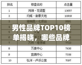 男性品牌TOP10榜單揭曉，哪些品牌獨占鰲頭？