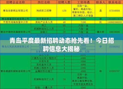 青島平度最新招聘動態(tài)搶先看！今日招聘信息大揭秘