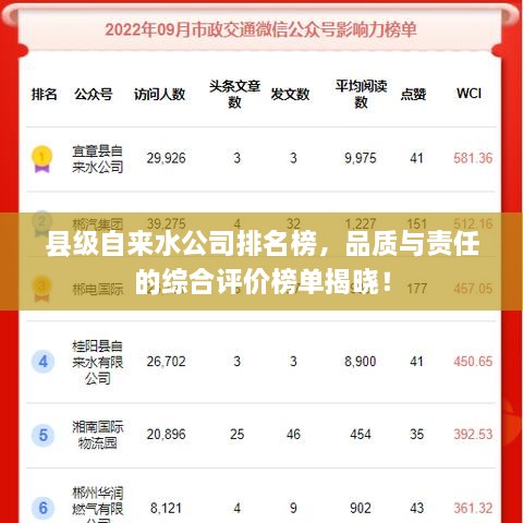 縣級(jí)自來(lái)水公司排名榜，品質(zhì)與責(zé)任的綜合評(píng)價(jià)榜單揭曉！