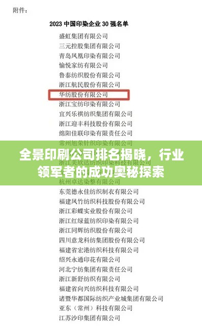 全景印刷公司排名揭曉，行業(yè)領(lǐng)軍者的成功奧秘探索